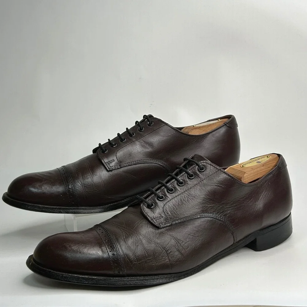 Vintage Stacy Adams Madison Cap Toe Oxford 10.5‎ D - Brown Kidskin Leather 00012